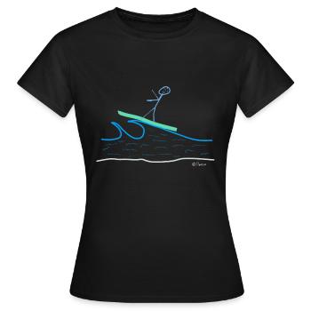 Surfing stick figures, waves riding sport water - Women's T-Shirt - black - Front - AI Model Female 172 dark (172cm)