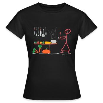 Koch Strichmännnchen, Frau Beruf Hobby Spitzenkoch - Frauen T-Shirt - Schwarz - Vorne - AI Model Female 172 dark (172cm)