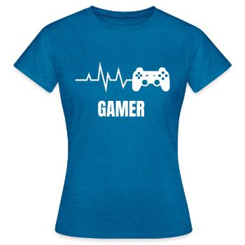 Gamer love - Women's T-Shirt - antique blue sapphire heather - Front - AI Model Female 172 dark (172cm)