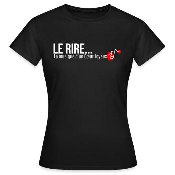 "LAUGHTER... The music of a joyful heart". Quotation - Women's T-Shirt - black - Front - AI Model Female 172 dark (172cm)
