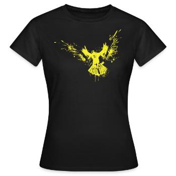Oiseau art abstrait colombe jaune - T-shirt Femme - noir - Devant - AI Model Female 172 dark (172cm)