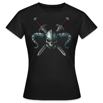 Kriegerschädel 2 Schwerter - Frauen T-Shirt - Schwarz - Vorne - AI Model Female 172 dark (172cm)