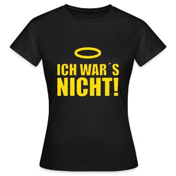 ICH WAR´S NICHT! - ENGEL - HIMMEL - HEILIGENSCHEIN - Frauen T-Shirt - Schwarz - Vorne - AI Model Female 172 dark (172cm)