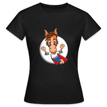 PFERD - SUPERHELD - MONDSCHEIN - HELD - PONY - Frauen T-Shirt - Schwarz - Vorne - AI Model Female 172 dark (172cm)