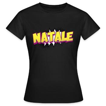 Natale benutzerdefinierter Name Comic-Buch-Stil Pop-Art, - Frauen T-Shirt - Schwarz - Vorne - AI Model Female 172 dark (172cm)