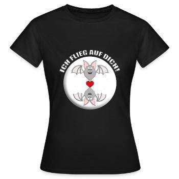 ICH FLIEG AUF DICH! - FLEDERMÄUSE - LIEBE - HERZ - Frauen T-Shirt - Schwarz - Vorne - AI Model Female 172 dark (172cm)