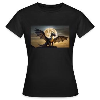 Un dragon noir majestueux réaliste pose la lune - T-shirt Femme - noir - Devant - AI Model Female 172 dark (172cm)
