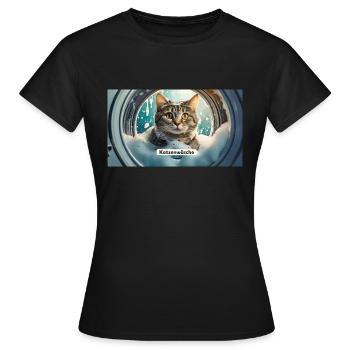 Jeu de mots ambigu sur l’expression allemande – Katzenwäsche - T-shirt Femme - noir - Devant - AI Model Female 172 dark (172cm)