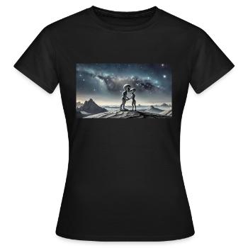 Alien gris sur la surface de la lune – Couple qui s’embrasse - T-shirt Femme - noir - Devant - AI Model Female 172 dark (172cm)