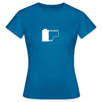 Filmrolle (leicht durchsichtig weiß) Geschenk Film - Frauen T-Shirt - Antikblaues Saphir meliert - Vorne - AI Model Female 172 dark (172cm)