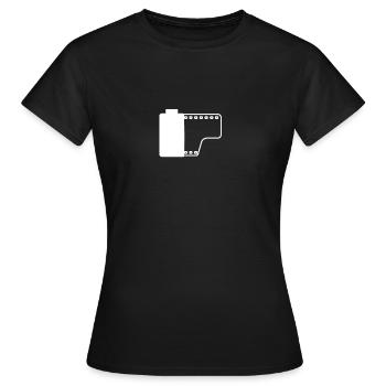 Filmrolle (leicht durchsichtig weiß) Geschenk Film - Frauen T-Shirt - Schwarz - Vorne - AI Model Female 172 dark (172cm)