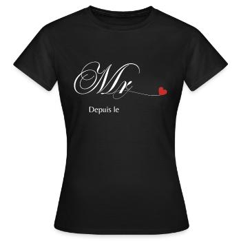 T-shirt personnalisé de couple assorti Mr et Mme - T-shirt Femme - noir - Devant - AI Model Female 172 dark (172cm)