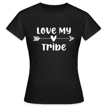Funny Love My Tribe - Frauen T-Shirt - Schwarz - Vorne - AI Model Female 172 dark (172cm)