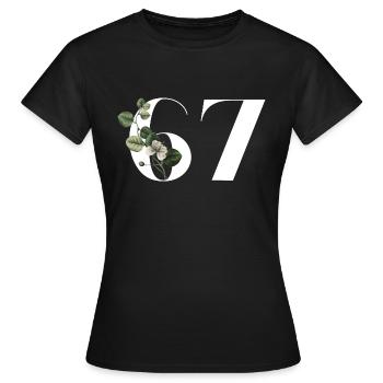 Nummer 67 Blumengrün - 67. Blumengeburtstag - Frauen T-Shirt - Schwarz - Vorne - AI Model Female 172 dark (172cm)