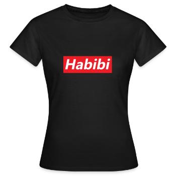 Typographie du logo rouge Habibi - T-shirt Femme - noir - Devant - AI Model Female 172 dark (172cm)