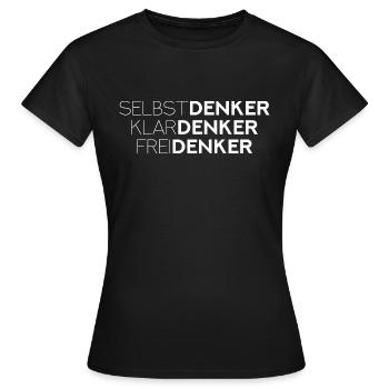 SELF-THINKERS CLEAR THINKERS FREETHINKERS - Women's T-Shirt - black - Front - AI Model Female 172 dark (172cm)