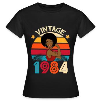 Vintage 1984 Birthday Strong Woman - Women's T-Shirt - black - Front - AI Model Female 172 dark (172cm)
