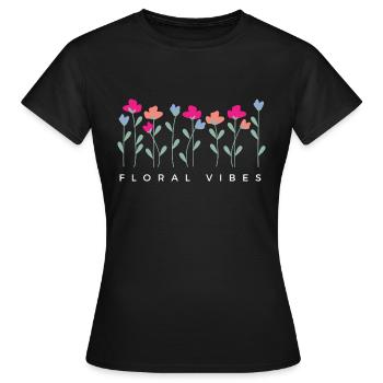 Blumige Vibes - Geschenkidee - Frauen T-Shirt - Schwarz - Vorne - AI Model Female 172 dark (172cm)