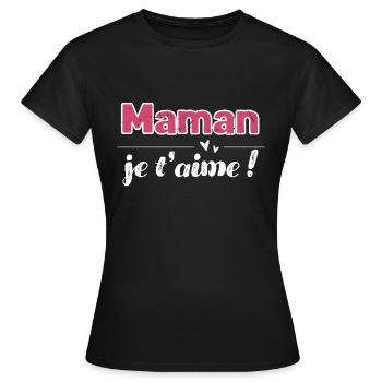 Maman Je t'aime Amour Mère Cadeau Cœur Mignon - T-shirt Femme - noir - Devant - AI Model Female 172 dark (172cm)
