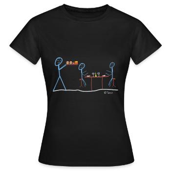 Kellner Strichmännchen, Gastronomie Beruf Ober Job - Frauen T-Shirt - Schwarz - Vorne - AI Model Female 172 dark (172cm)