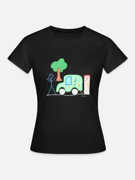 Elektroauto Strichmännnchen, Umweltschutz Akku - Frauen T-Shirt - Schwarz