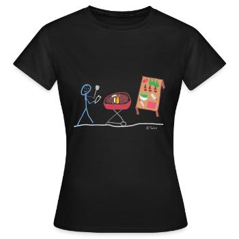 Grillen Strichmännchen Smoker Grillwürstchen Steak - Frauen T-Shirt - Schwarz - Vorne - AI Model Female 172 dark (172cm)