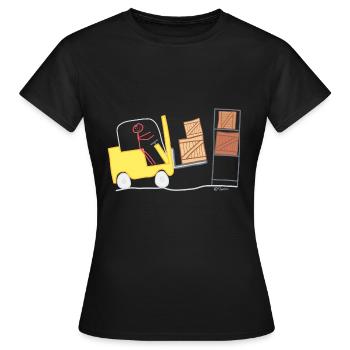 Forklift stick figure logistics woman warehouse - Women's T-Shirt - black - Front - AI Model Female 172 dark (172cm)