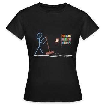 Haushalt Strichmännchen Besen Hausfrau Hausmann - Frauen T-Shirt - Schwarz - Vorne - AI Model Female 172 dark (172cm)