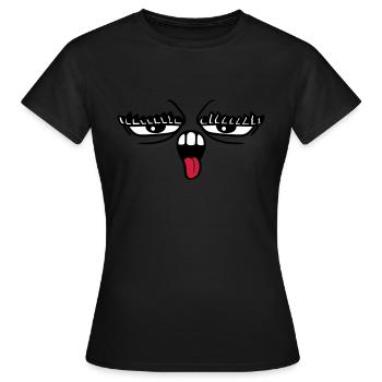 langue sortir la bouche 2 sourcils yeux - T-shirt Femme - noir - Devant - AI Model Female 172 dark (172cm)