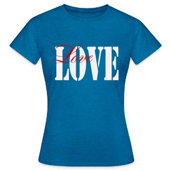 LOVE - Frauen T-Shirt - Antikblaues Saphir meliert - Vorne - AI Model Female 172 dark (172cm)