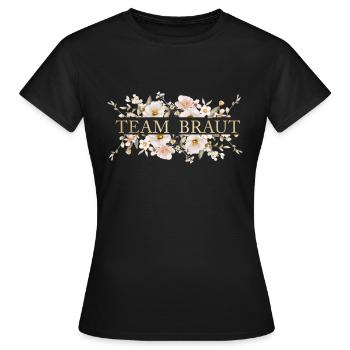 Team Braut! Blumen-Boho-Beige, personalisierbar - Frauen T-Shirt - Schwarz - Vorne - AI Model Female 172 dark (172cm)