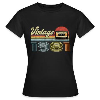 Vintage 1981 Kassette Mixtape - 40. Geburtstag - Frauen T-Shirt - Schwarz - Vorne - AI Model Female 172 dark (172cm)