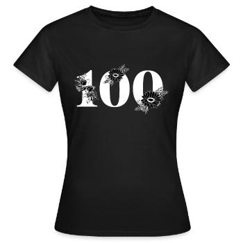 Black Floral Number 100 - 100th Floral Birthday - Women's T-Shirt - black - Front - AI Model Female 172 dark (172cm)