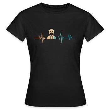 Battement de coeur rétro pilote d’avion - T-shirt Femme - noir - Devant - AI Model Female 172 dark (172cm)