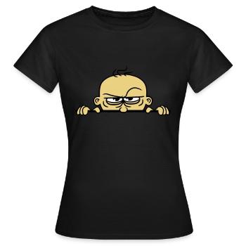 boeses gesicht verstecken mauer schild lustig comi - Frauen T-Shirt - Schwarz - Vorne - AI Model Female 172 dark (172cm)