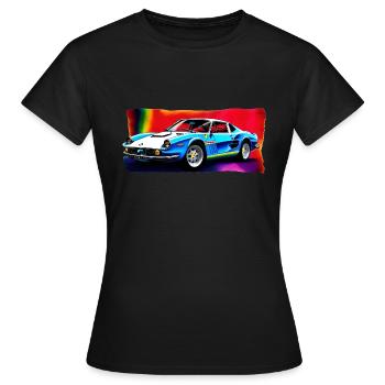 Retro Car on Rainbow Background - Frauen T-Shirt - Schwarz - Vorne - AI Model Female 172 dark (172cm)