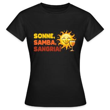 "Sonne, Samba, Sangria!" / Malle Design - Frauen T-Shirt - Schwarz - Vorne - AI Model Female 172 dark (172cm)