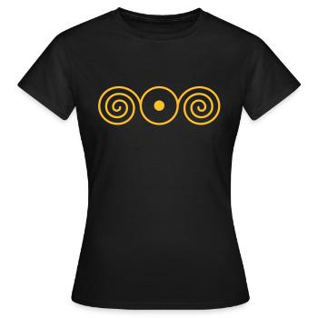 LIGHT IN THE HEART, vector, sun sign with spirales - T-shirt Femme - noir - Devant - AI Model Female 172 dark (172cm)