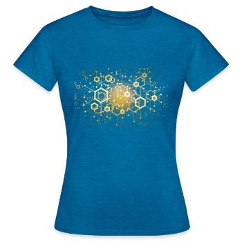 Chaîne de bloc - T-shirt Femme - bleu saphir antique chiné - Devant - AI Model Female 172 dark (172cm)