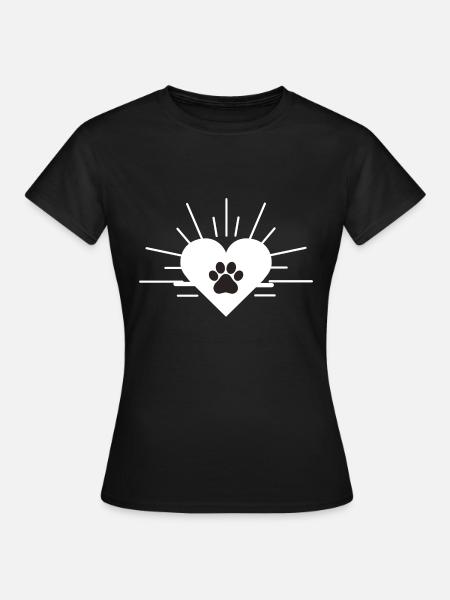 Herz mit Hundepfote - Frauen T-Shirt - Schwarz