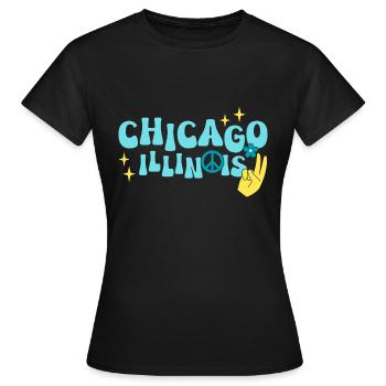 Chicago 70er Jahre Hippie - Frauen T-Shirt - Schwarz - Vorne - AI Model Female 172 dark (172cm)