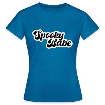 Spooky babe, texte d’Halloween d’inspiration rétro - T-shirt Femme - bleu saphir antique chiné - Devant - AI Model Female 172 dark (172cm)