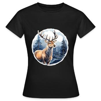 Schneebedeckte Winterlandschaft mit Hirsch - Frauen T-Shirt - Schwarz - Vorne - AI Model Female 172 dark (172cm)