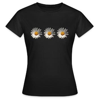 3 daisies, flower, spring, summer, garden, - Women's T-Shirt - black - Front - AI Model Female 172 dark (172cm)