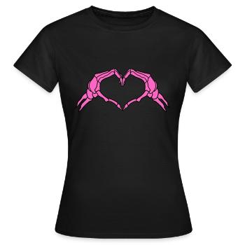Skeleton Hands Heart Sign Retro Halloween Costume - Frauen T-Shirt - Schwarz - Vorne - AI Model Female 172 dark (172cm)