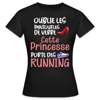 Course à pied, sport, citation princesse running - T-shirt Femme - noir - Devant - AI Model Female 172 dark (172cm)