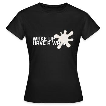 wake up splat white text - Women's T-Shirt - black - Front - AI Model Female 172 dark (172cm)