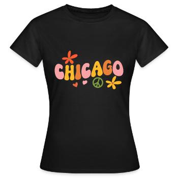 Chicago 70er Jahre Hippie - Frauen T-Shirt - Schwarz - Vorne - AI Model Female 172 dark (172cm)