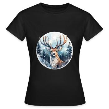 Hirsch im schneebedeckten Wald - Frauen T-Shirt - Schwarz - Vorne - AI Model Female 172 dark (172cm)