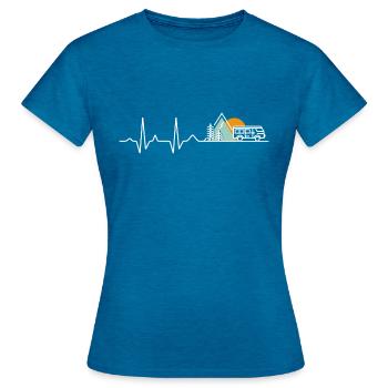Camperbus Campervan heartbeat pouls cadeau - T-shirt Femme - bleu saphir antique chiné - Devant - AI Model Female 172 dark (172cm)